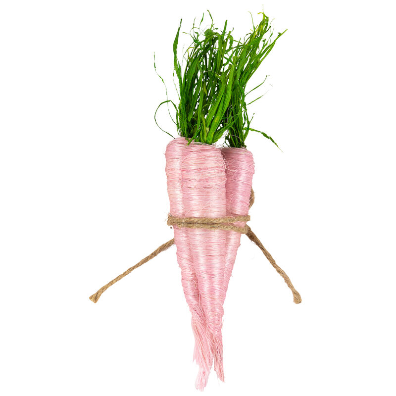Straw Carrot Easter Decorations - 9"- Pink and Green - Set of 3
