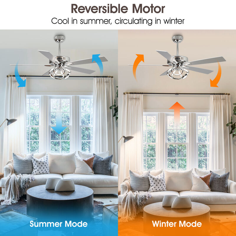 52 in. Integrated LED Chrome Reversible Blades Ceiling Fan with Light and Remote