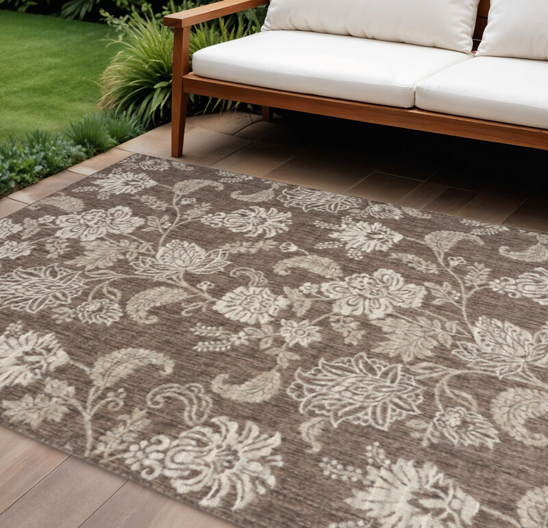 HomeRoots 6' X 9' Brown And Ivory Floral Indoor Outdoor Area Rug image number 1