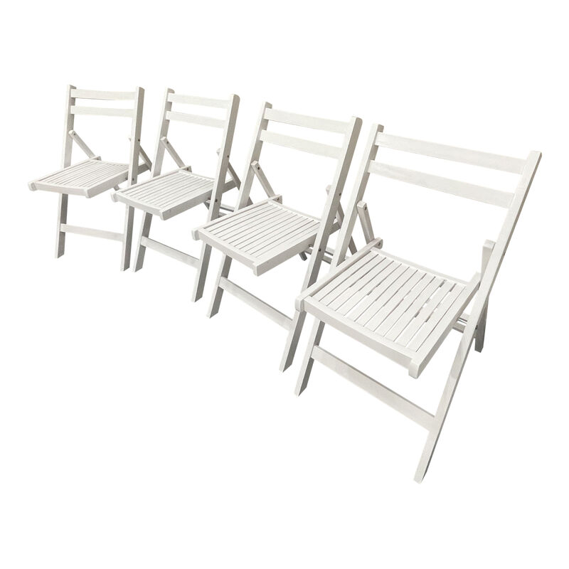 Furniture Slatted Wood Folding Special Event Chair - White, Set of 4