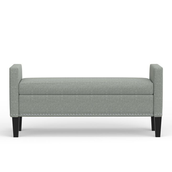 Rize Home 51.25 Storage Bench with Nailhead Trim - Stone (Light Gray)