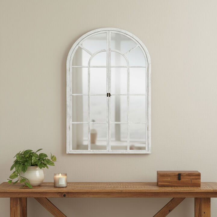 HomeRoots 36" White Solid Wood Arch Framed Accent Mirror