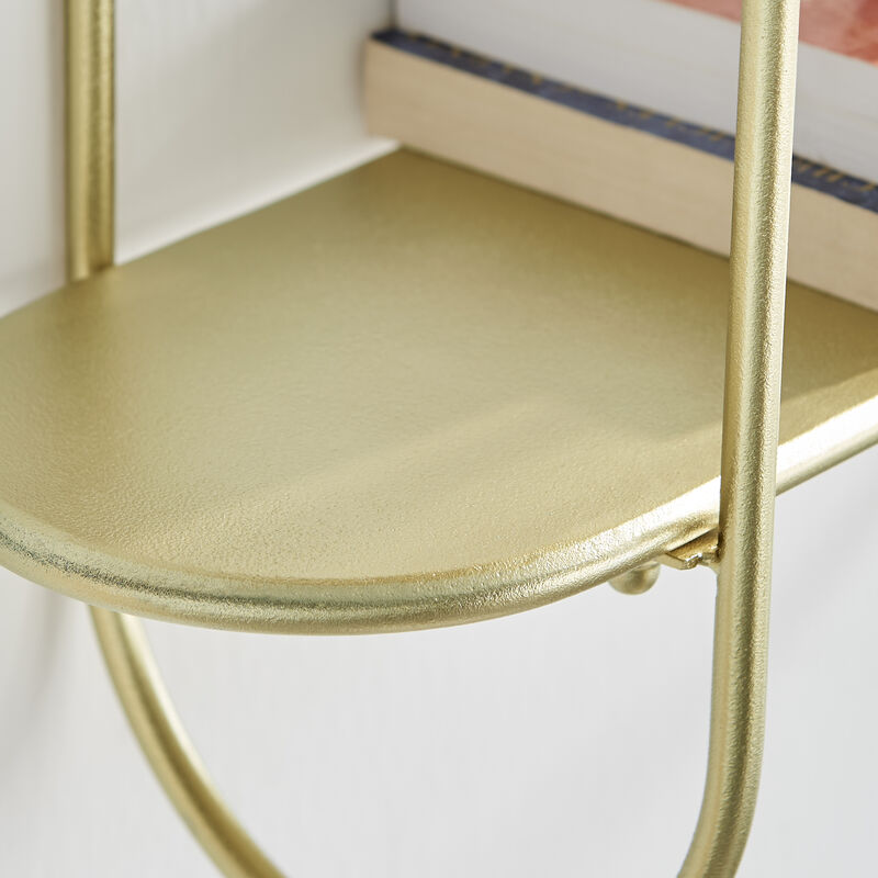 Two-Tier Warm Gold Metal Hanging Bracket Wall Mounted Shelf