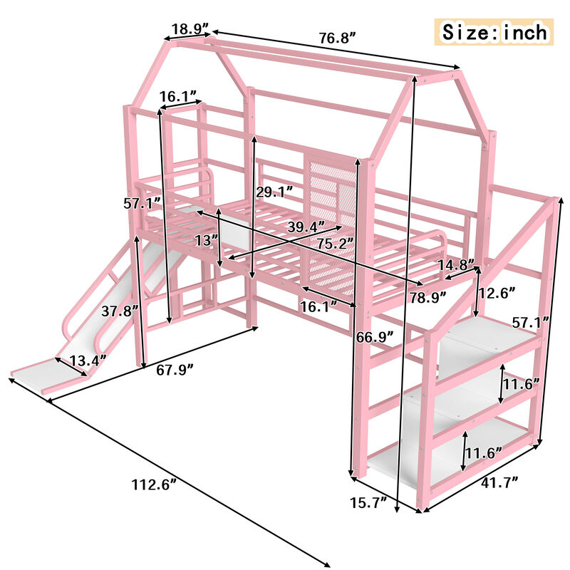 Merax Twin House Loft Bed with Slide & Stairs &ndash; Playful Adventure Meets Practicality image number 4