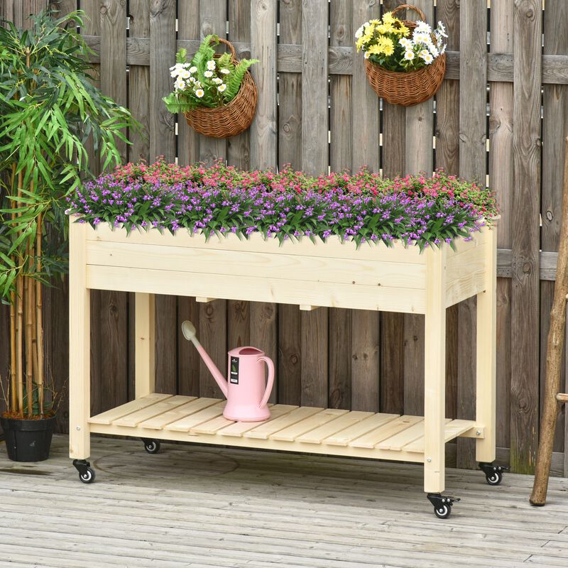 Hivvago 47" Wooden Raised Garden Bed with Shelf and Lockable Wheels image number 1