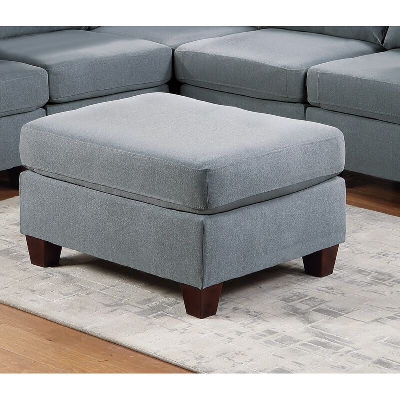 Living Room Furniture Cocktail Ottoman Grey Linen Like Fabric 1pc Plush Ottoman Wooden Legs