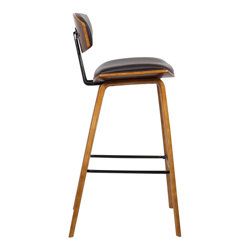 Wooden Frame Leatherette Barstool with Flared Legs, Brown - Benzara