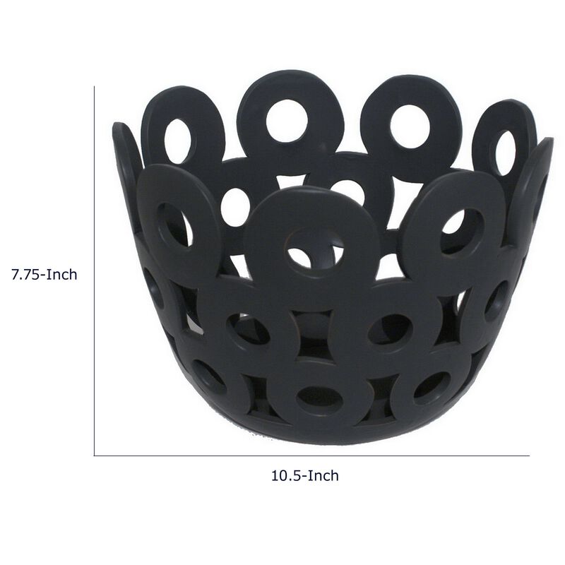 Laura Round Bowl with Circular Cutout Patterns, Black Ceramic 11 Inch image number 7