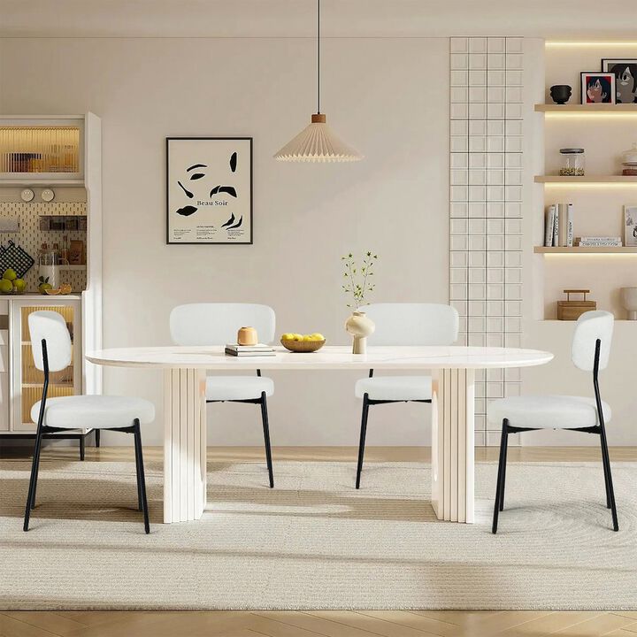 Glamour Home Set of 2 Aya White Chenille Dining Chair with Black Steel Legs