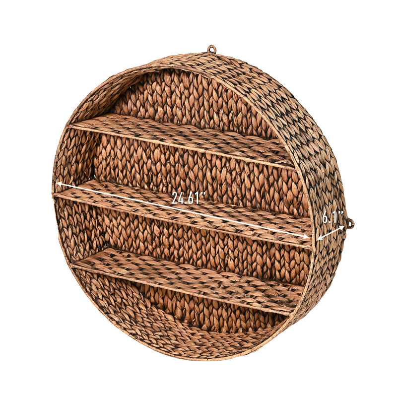 Annulus 3-Shelf Circular Handwoven Hyacinth Wall Rack