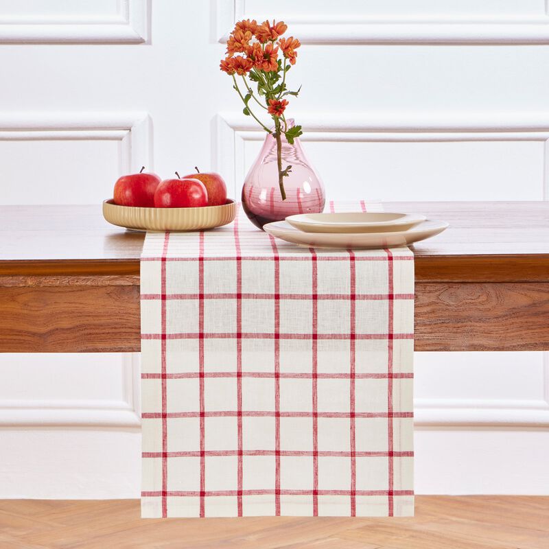 Solino Home Windowpane 100% Linen Table Runner &ndash; Handcrafted, Machine Washable, Perfect for Holiday and Everyday Dining