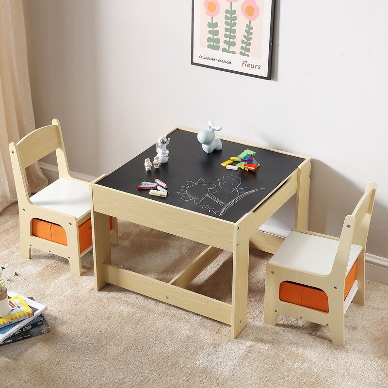 Kids Table and Chair Set with Storage Boxes Wooden Activity Table for Toddlers