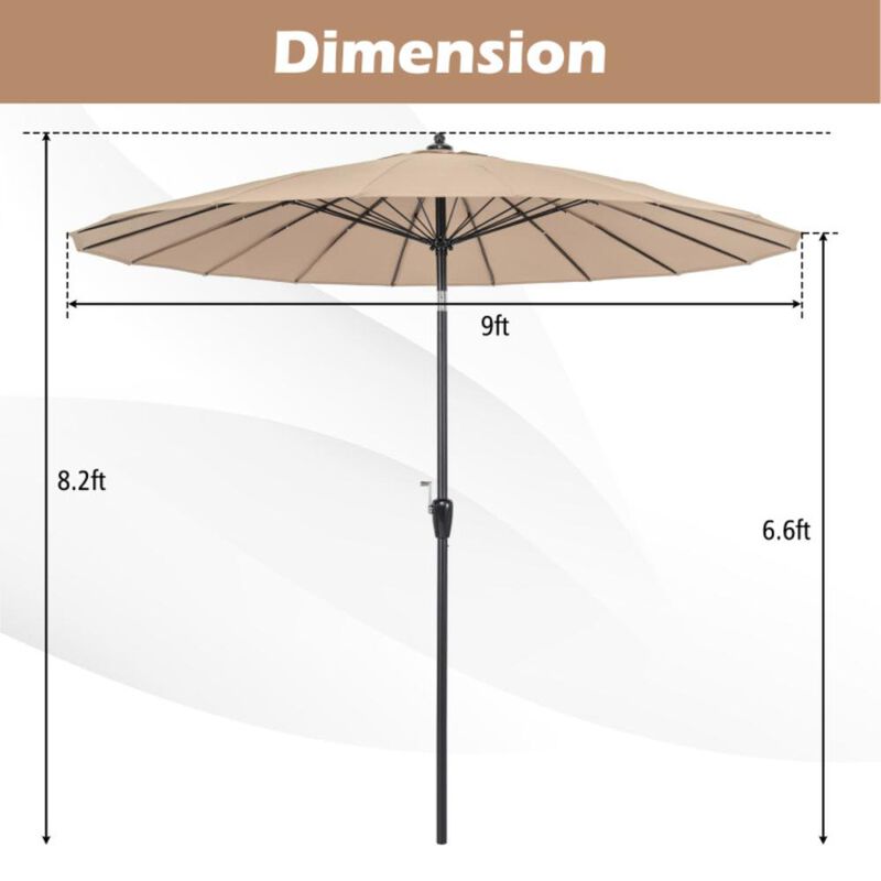 Hivvago 9 Feet Round Patio Umbrella with 18 Fiberglass Ribs