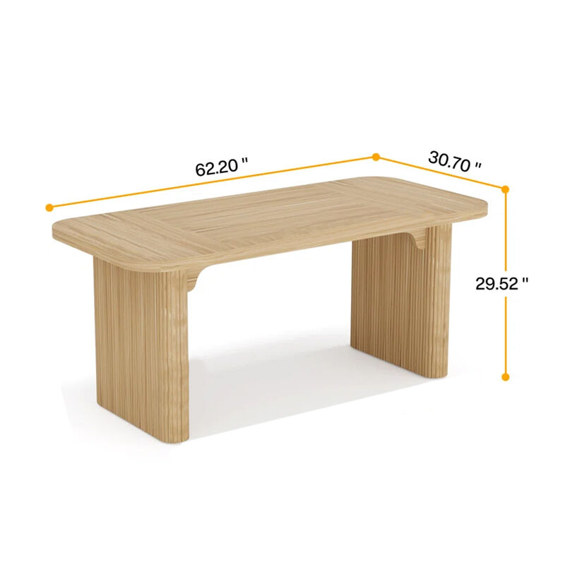 Executive Desk, 62 Inch Light Brown Top, Fluted Double Pedestal Base