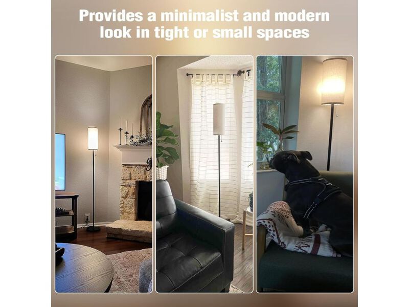 Tall Floor Lamp with Beige Shade and Pull Chain for Living Room Bedroom image number 1