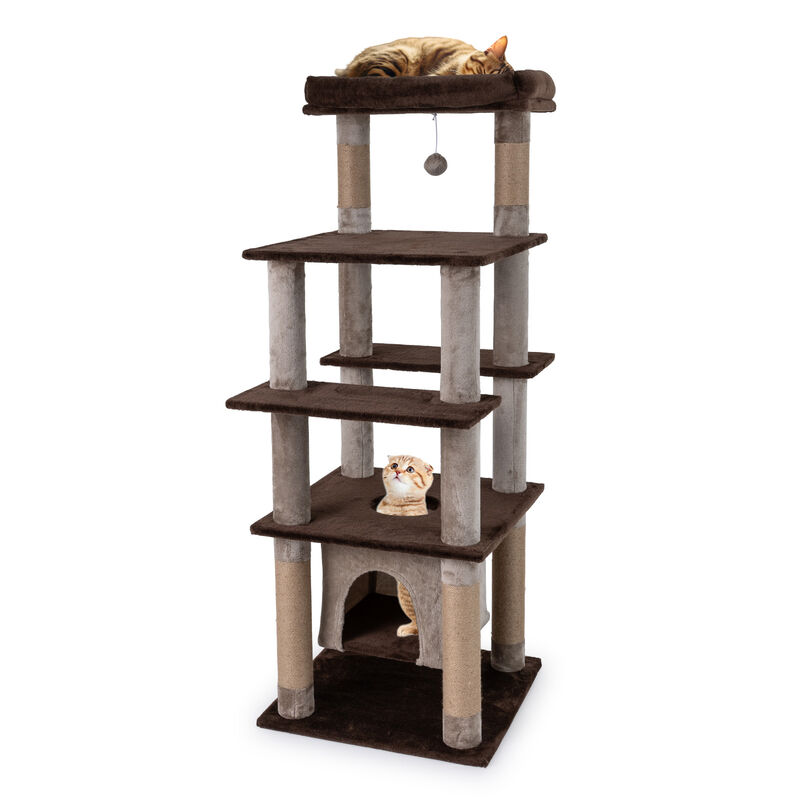 Large Cat Tree Multi-Level with Swaying Condo and Soft Plush Perch Bed-Brown image number 0