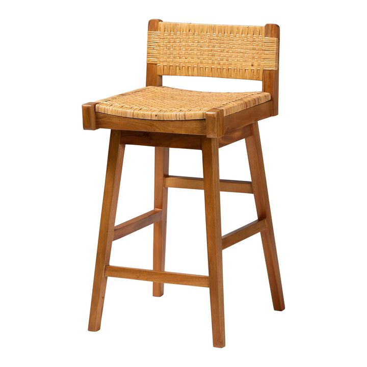 bali & pari Asgart Bohemian Seagrass and Mahogany Wood Bar Stool