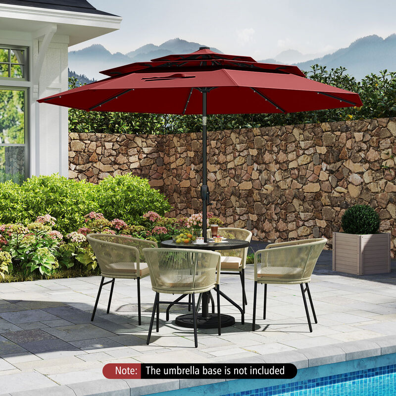 Solar Patio Umbrella with 32 LED Lights 3-Tier Vented Top