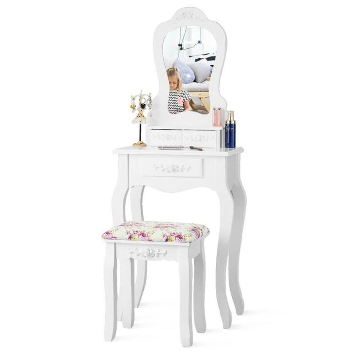 Hivvago Makeup Dressing Table and Bench 3 Drawers and Cushioned Stool for Girls-White