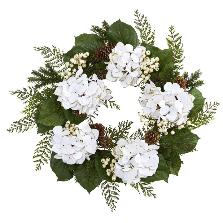 Hivvago 24" Gold Trimmed Hydrangea and Berry Wreath