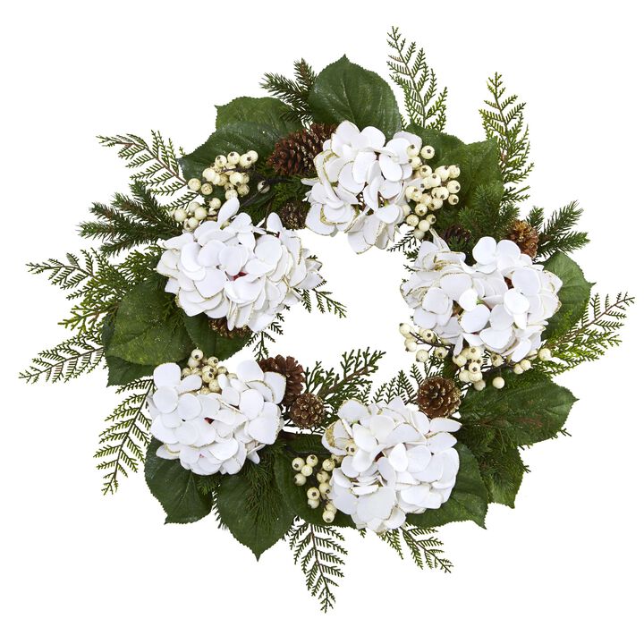 HomPlanti 24" Gold Trimmed Hydrangea and Berry Wreath