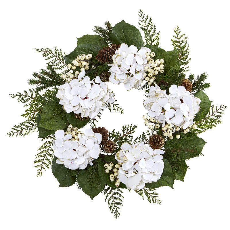 Hivvago 24" Gold Trimmed Hydrangea and Berry Wreath