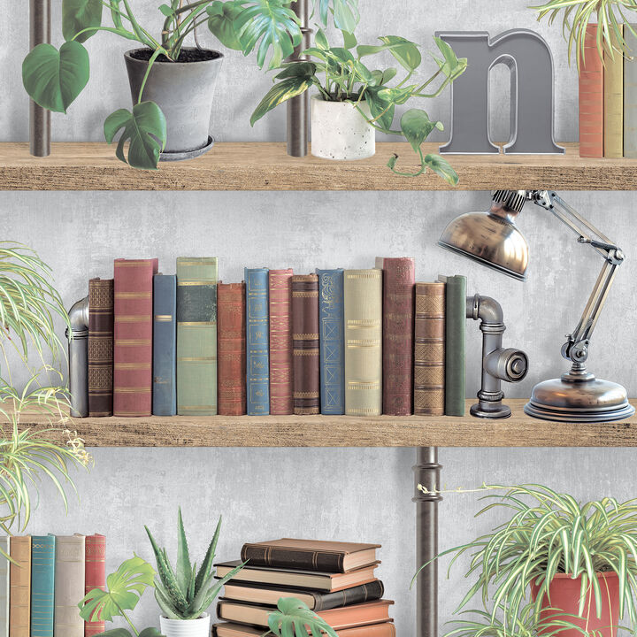 Industrial Book Nook Wallpaper