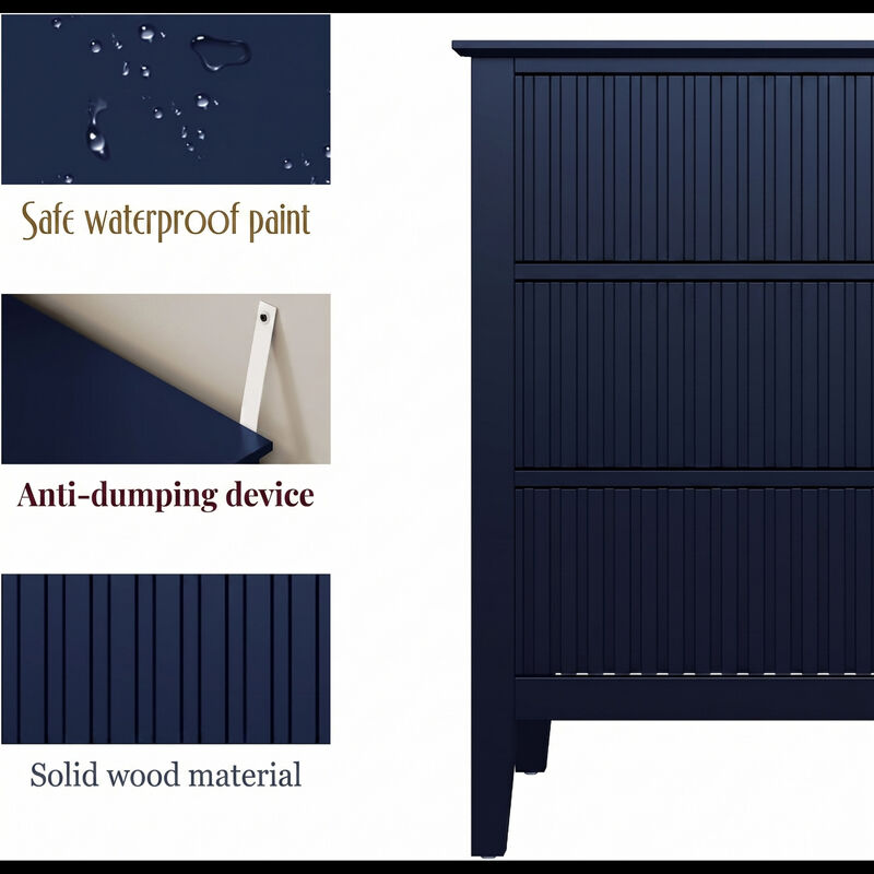 32" Assembled Wide Fluted Nightstand 3-Drawer image number 6