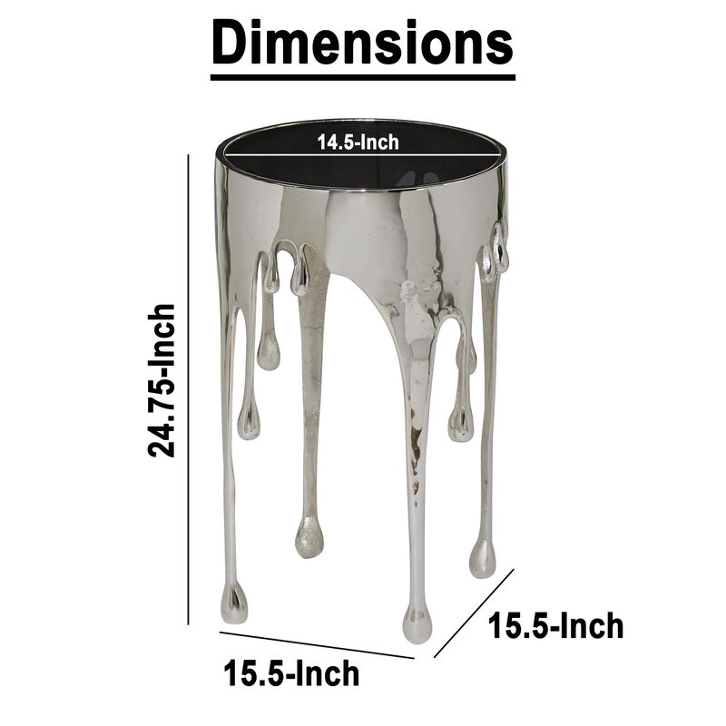 Capri Side End Table | 24.75 Inch Round Glass Top | Melting Drip Design | Silver image number 3
