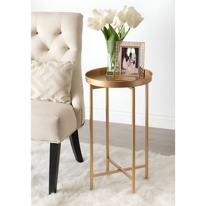 Compact Metal Round Nightstand &ndash; Removable Top for Easy Cleaning or Storage