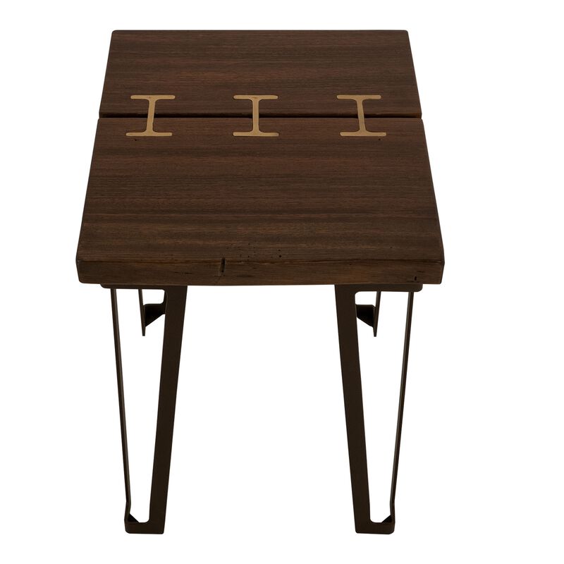 Ally Chairside Table, Gold Metal Inlays, Walnut Brown Parota 22 Inch