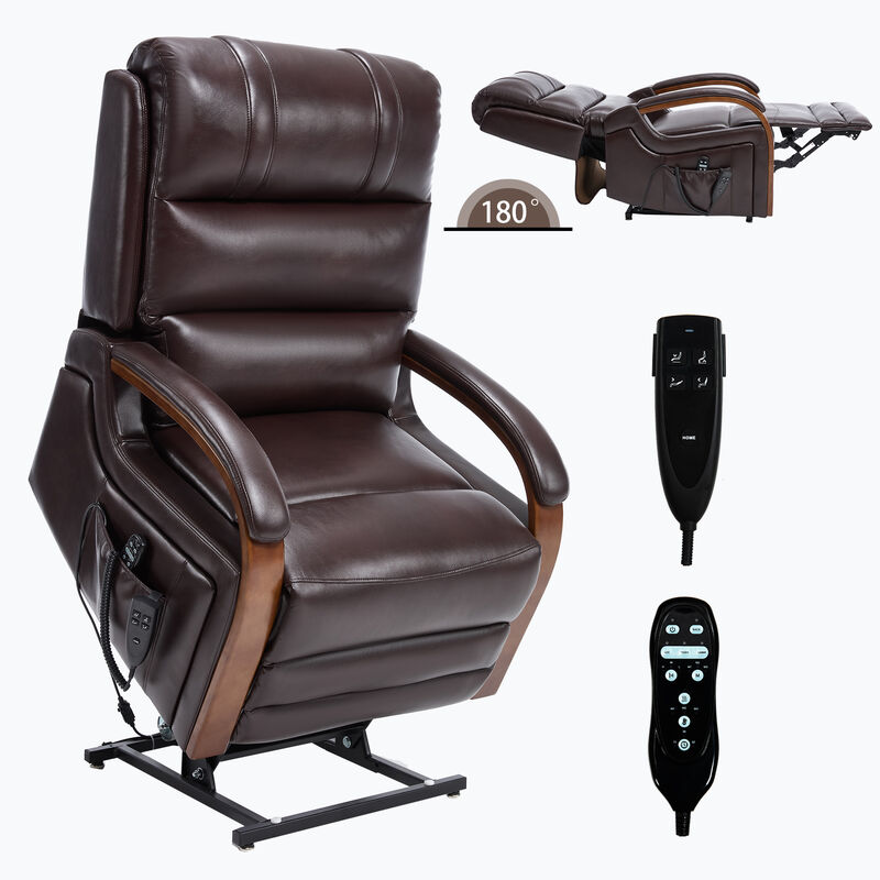 Power Leatheraire Lift Recliner Chair Dual Motor Infinite Position with Solid Wood Armrests, Heat Massage image number 0