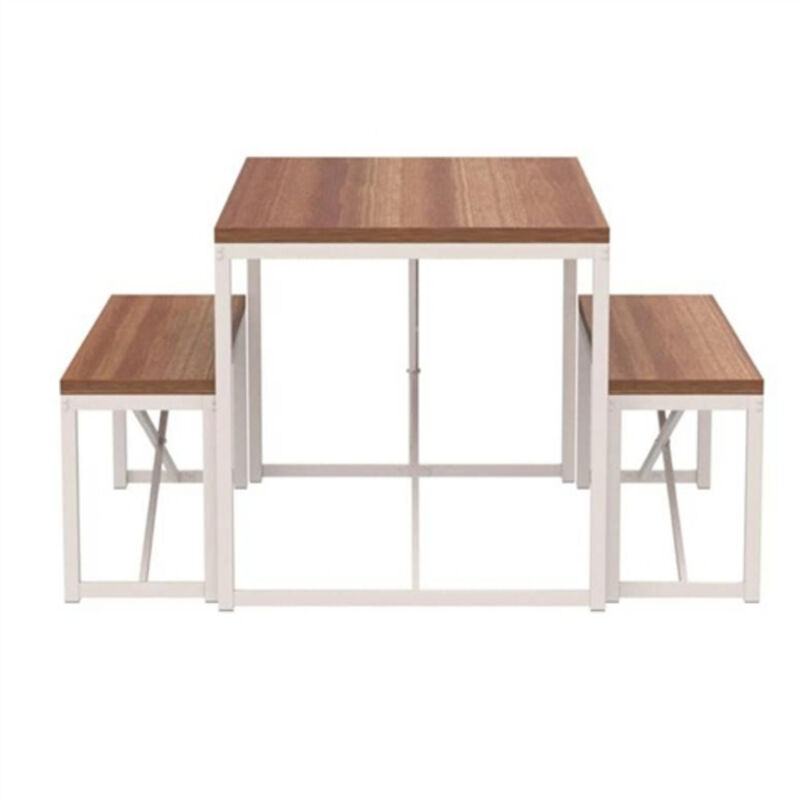 Modern Dining Table Set with Wood Top and Metal Frame Includes 2 Benches