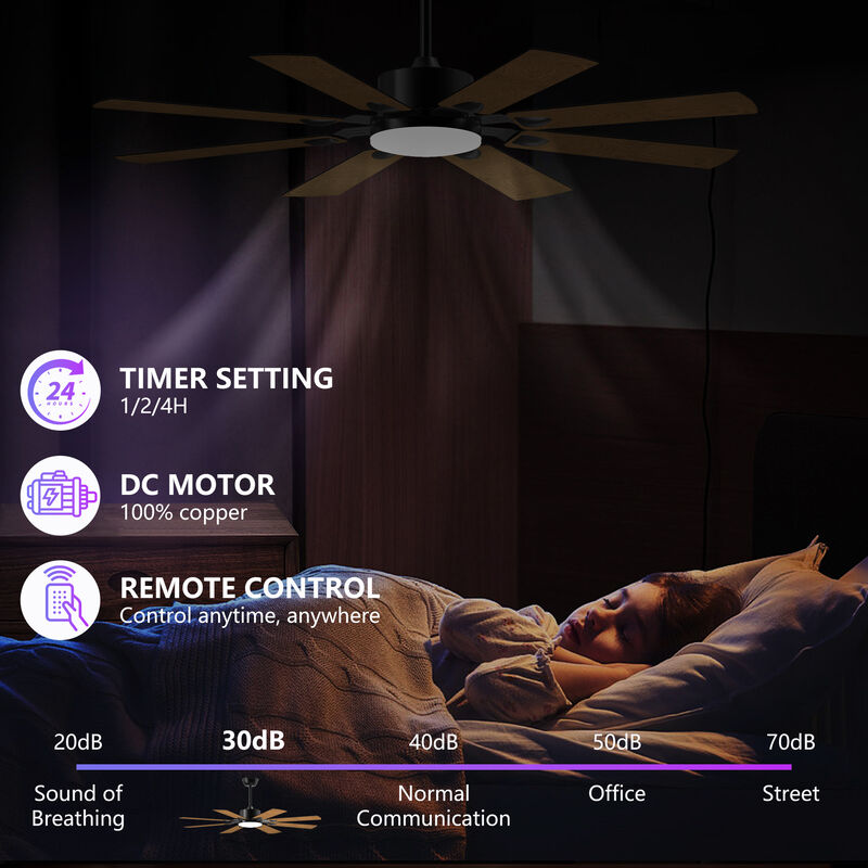 52" Black Ceiling Fan with Lights & Remote &ndash; 8 Plywood Blades, 6-Speed Reversible DC Motor image number 3