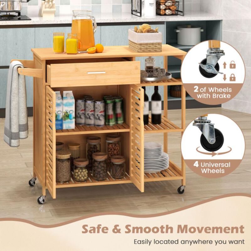 Hivvago Kitchen Island Cart on Wheels with Sturdy Bamboo Frame