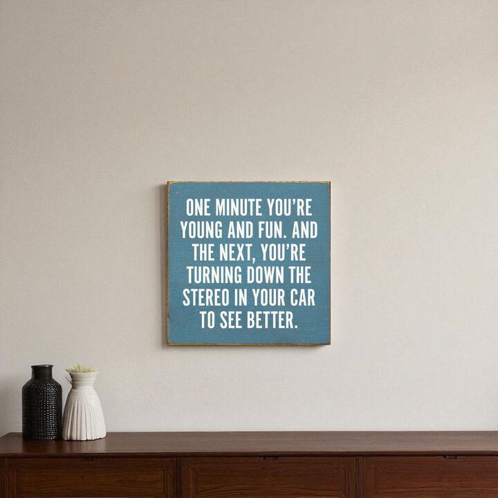 Funny Aging Quote Wood Sign One Minute You're Young and Fun Rustic Home Wall Decor