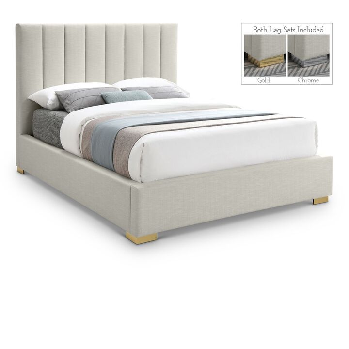 Meridian Furniture Pierce Beige Linen Textured Fabric King Bed