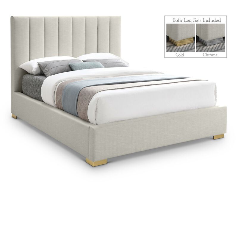 Meridian Furniture Pierce Beige Linen Textured Fabric King Bed