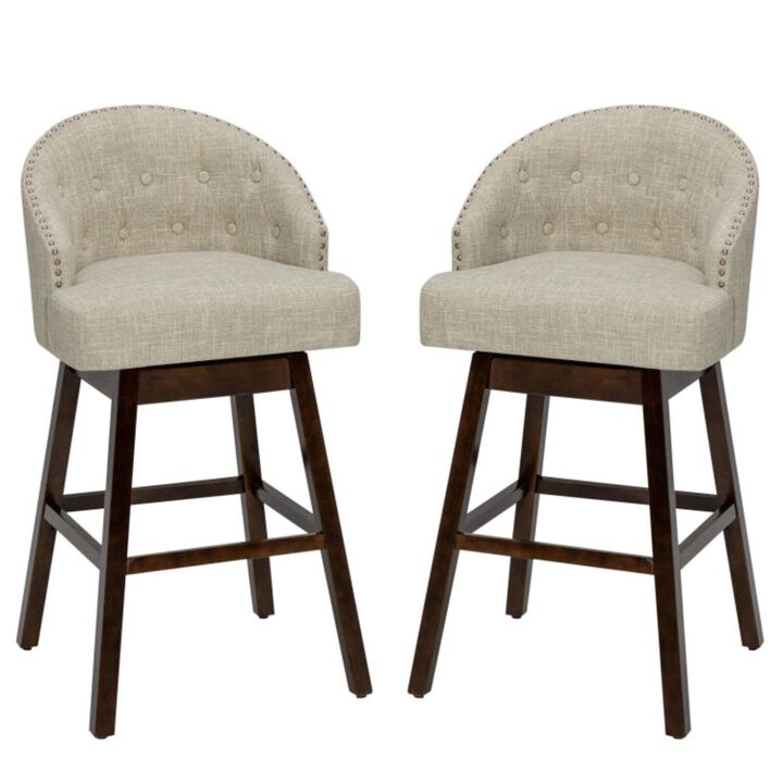 Hivvago Set of 2 Swivel Bar Stools with Rubber Wood Legs and Padded Back