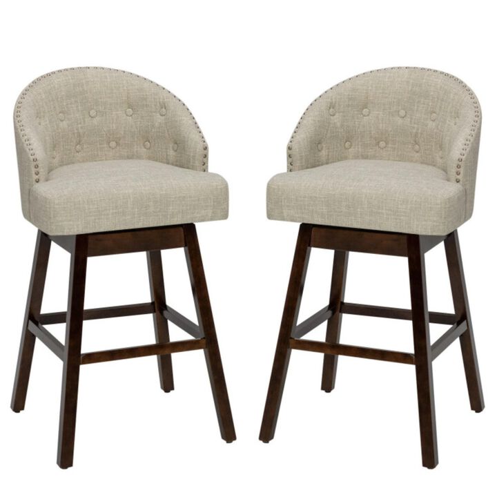 Hivvago Set of 2 Swivel Bar Stools with Rubber Wood Legs and Padded Back
