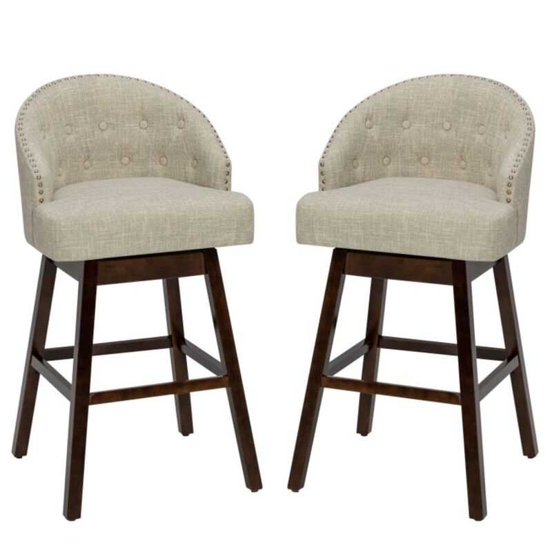 Hivvago Set of 2 Swivel Bar Stools with Rubber Wood Legs and Padded Back
