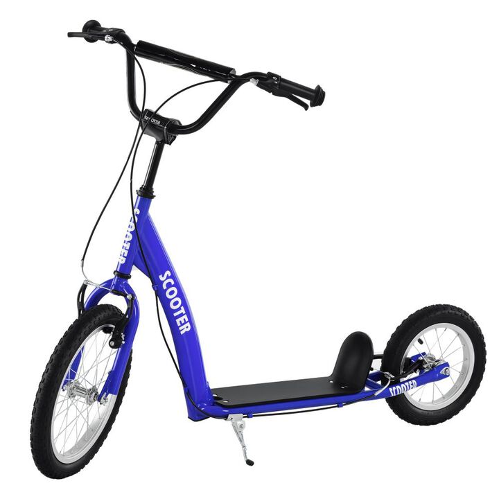 BreeBe Youth Scooter Kick Scooter with Adjustable Handlebar 16" Front and 12" Rear Dual Brakes Inflatable Wheels