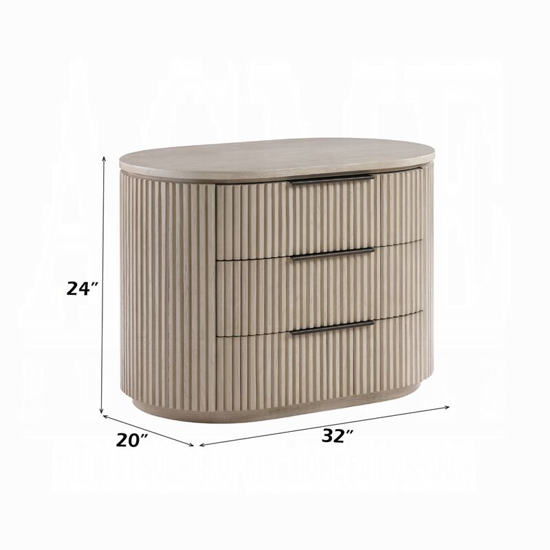 Dery Nightstand with USB Ports, 3 Ribbed Front Drawers, Light Oak Brown image number 5