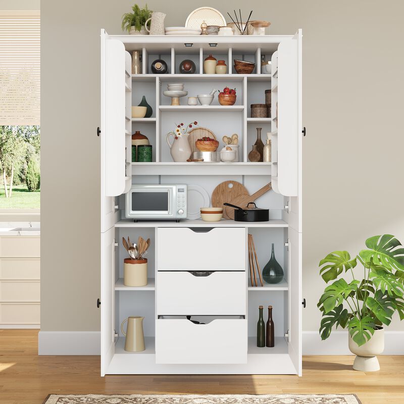 Merax Extra-Large Storage Cabinet with 6 Wine Racks, 3 Drawers, Adjustable Shelves image number 2