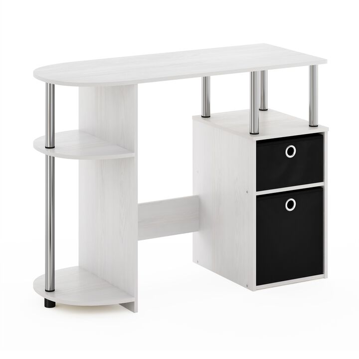 Furinno Furinno JAYA Simplistic Computer Study Desk with Bin Drawers  White Oak  Stainless Steel Tubes