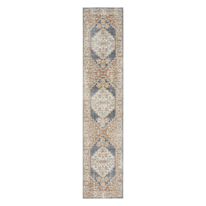 HomeRoots 12' Denim Blue Oriental Power Loom Distressed Washable Runner Rug