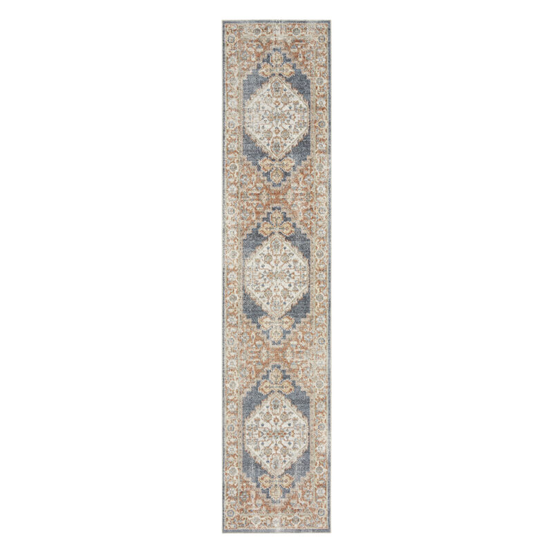 HomeRoots 12' Denim Blue Oriental Power Loom Distressed Washable Runner Rug image number 0