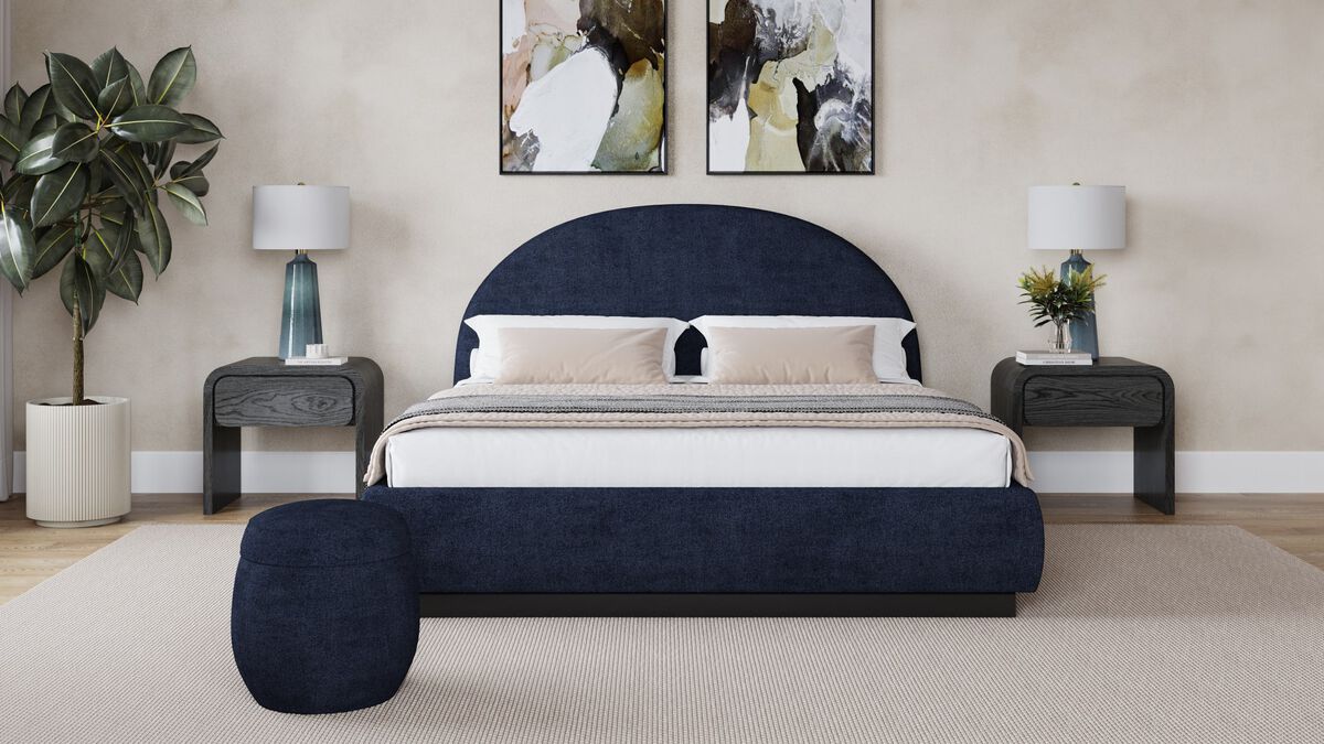 Flex California King-size Upholstered Bed in Blue Jeans Chenille