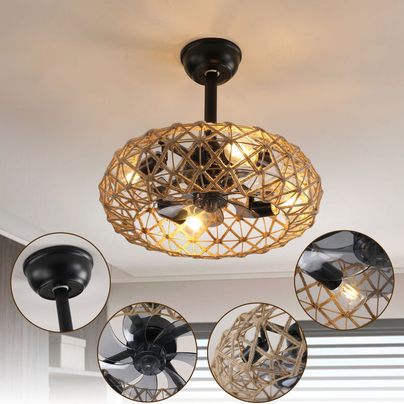 ELEMENT ACE 19 Inch Hemp Rope Woven Dimmable Ceiling Fan with 7 Blades, Reversible DC Motor, Remote & App Control, Adjustable Light Colors, Quiet 6-Speed Operation for All Season Use image number 3