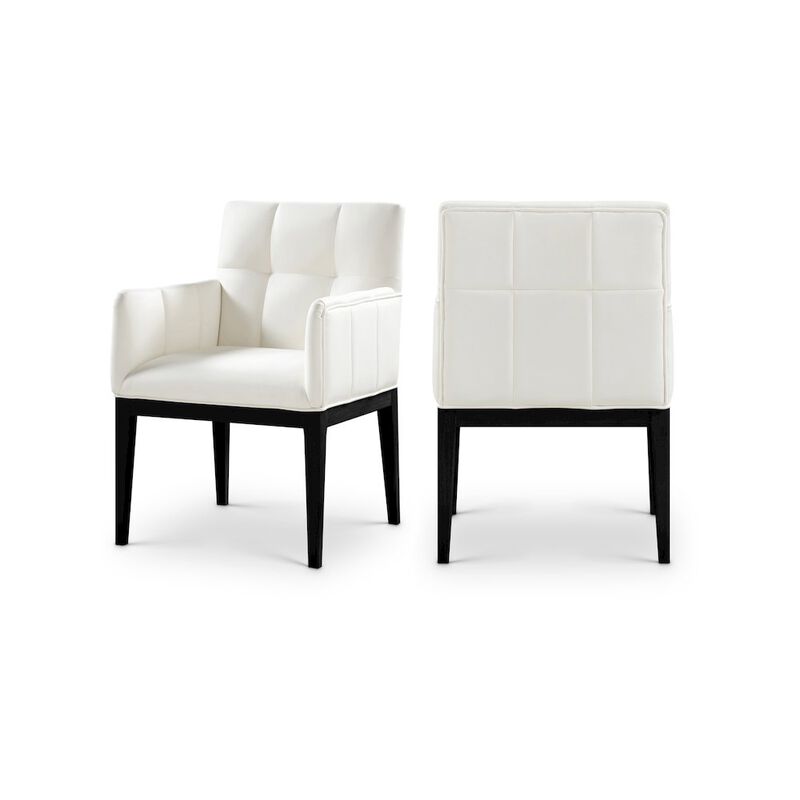 Meridian Furniture Adrian Cream Vegan Leather Dining Arm Chair, Set of 2